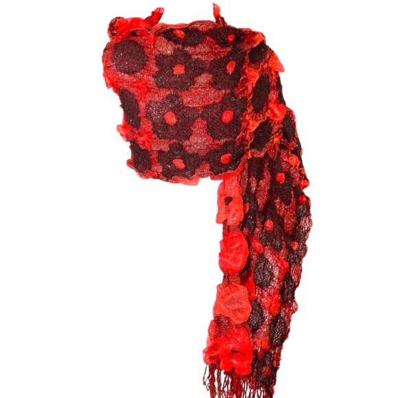 Reversible Red Puffy Bold Red Scarf - Picture 10 of 10